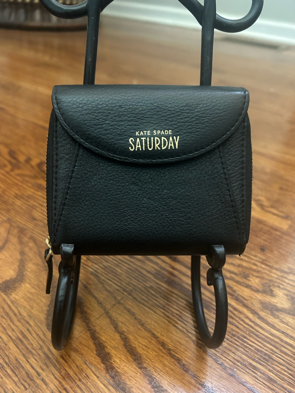 Kate Spade Saturday Black Pebbled Leather Compact Zip Wallet EUC